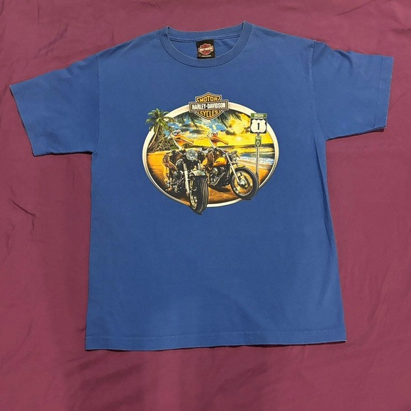 Harley Davidson Mens Size M Peterson’s Key West Blue Graphics Pelican Medium - Picture 1 of 8
